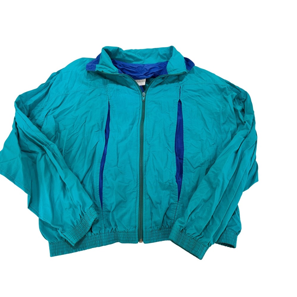 Vintage Teal‎ Blue Nylon Windbreaker Jacket Womens Medium